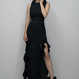 fırfırlı yırtmaçlı etek +crop