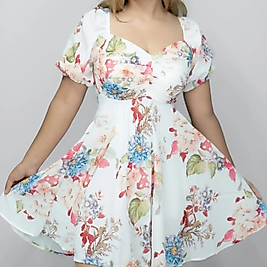 beyaz çiçekli mini elbise